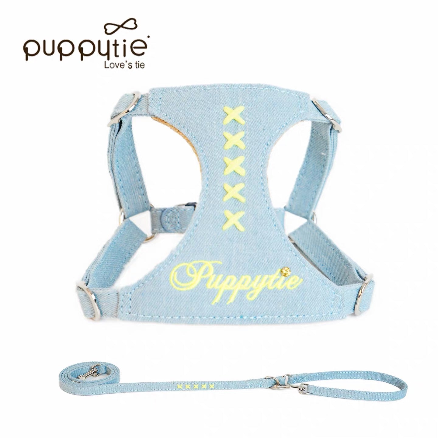 Puppytie Denim Cross Stitch No Pull Dog & Cat Harness – Adjustable Vest Harness for Small Pets