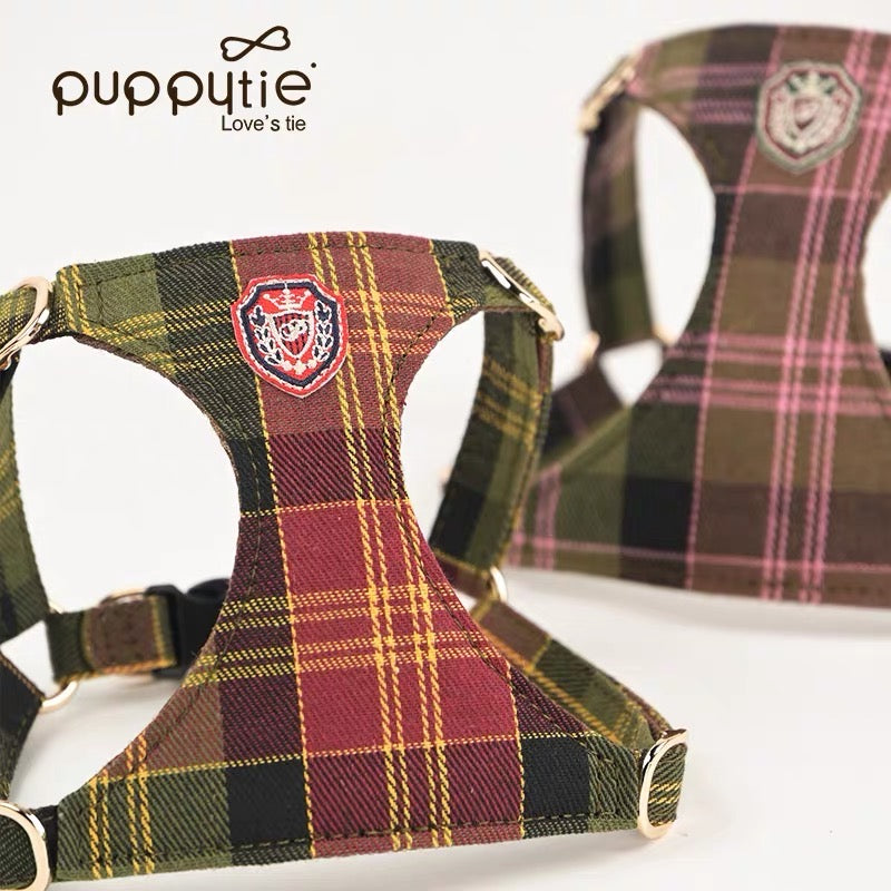 Puppytie チェック柄ドッグハーネス（小型犬＆猫用）– 引っ張り防止ペットベスト（エルゴノミックフィット）|Plaid Dog Harness for Small Dogs & Cats – No-Pull Pet Vest with Ergonomic Fit