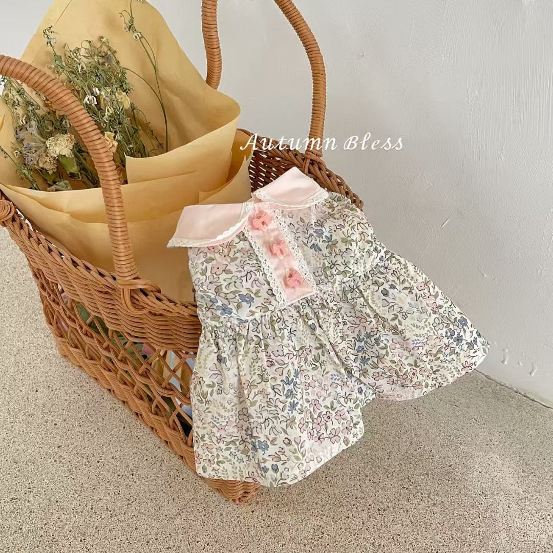 Autumn Bless フローラルドレス ＆ ヘアアクセサリーセット | Floral Dress & Hair Accessory Set