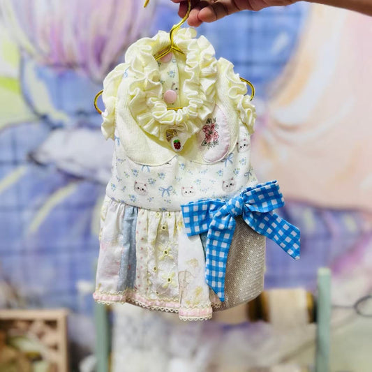Elsamilu Patchwork Kitty Garden Dress-Blue