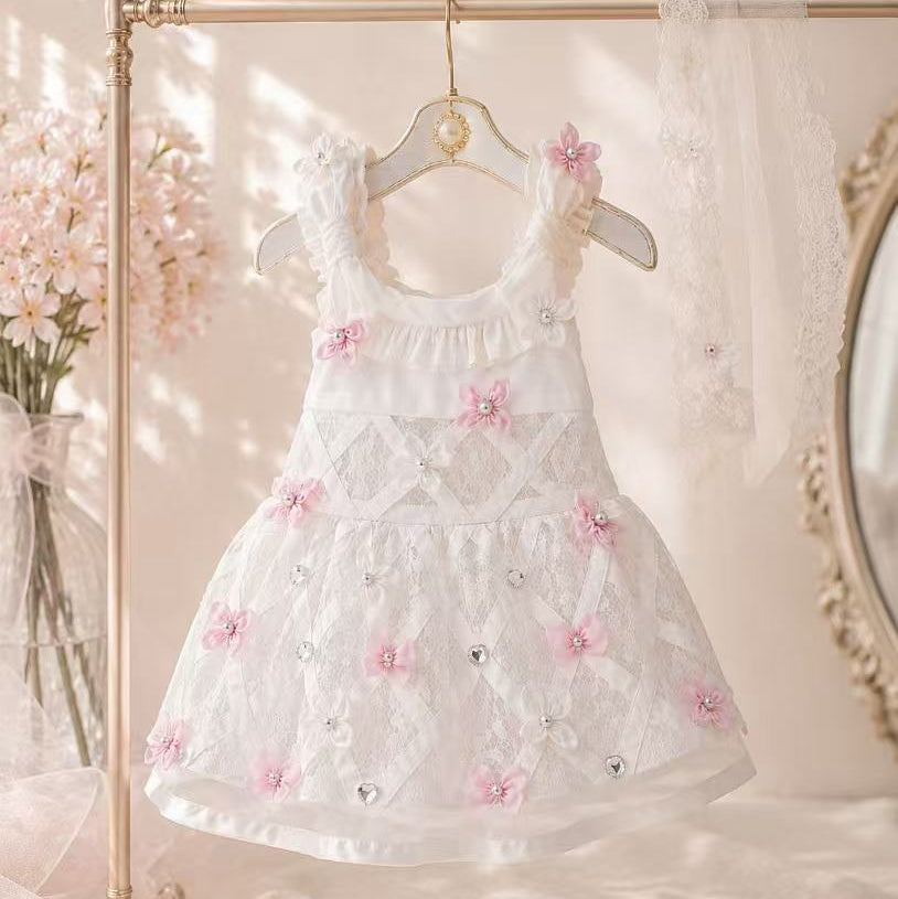 Elsamilu Blossom Ribbon Lace Dress – White Edition