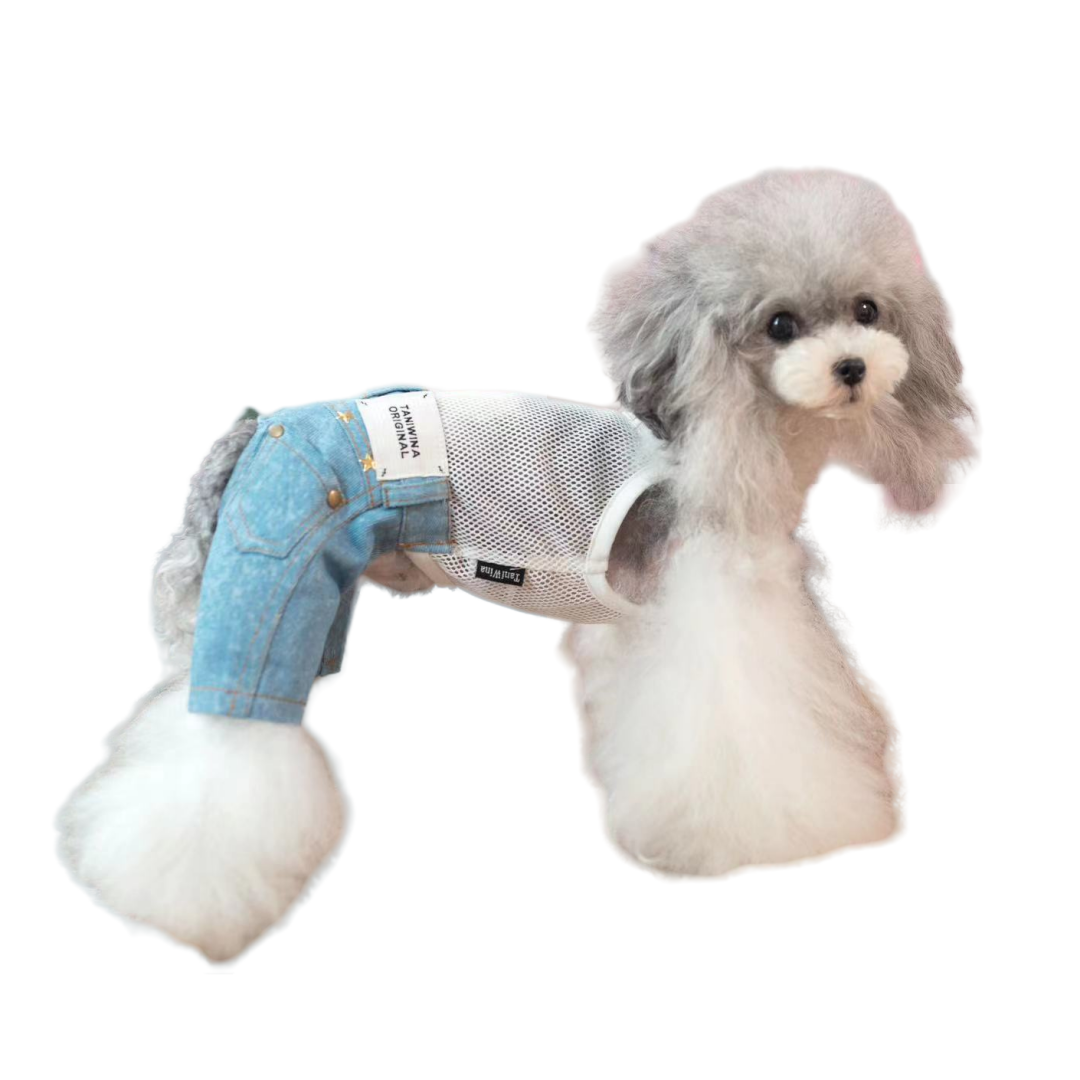 작은 개를위한 Taniwina Pet Denim 전체 점프 수트