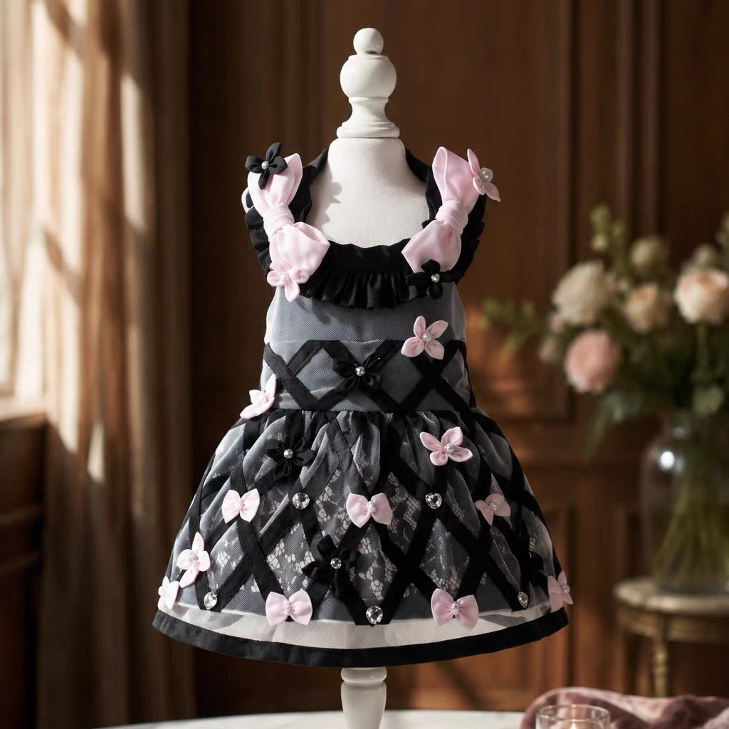 Elsamilu Blossom Ribbon Lace Dress – Black Edition