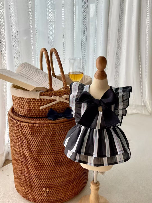 Autumn Blessプレッピーリボンストライプワンピース | Preppy Ribbon Stripe Dress