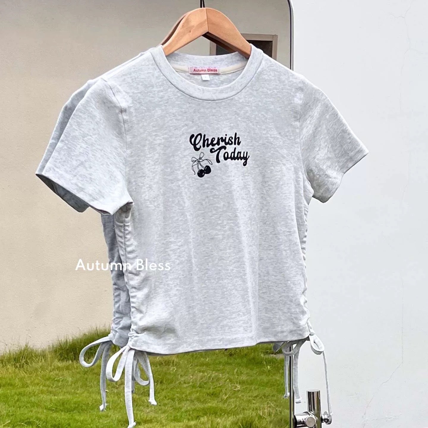 Autumn Bless チェリーリンクコーデTシャツ ＆ デニムサスペンダースカート（ヘアアクセ・バンダナ付き）| Cherry Matching T-Shirt & Denim Suspender Skirt (with Hair Clip or Bandana)| Cherry T-Shirt & Denim Suspender Skirt (Family Matching Outfit)