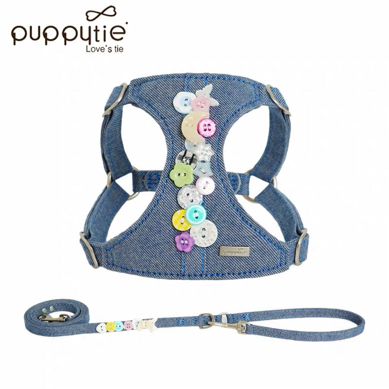 Puppytie Denim Candy Button No Pull Dog & Cat Harness – Adjustable Vest Harness for Small Pets