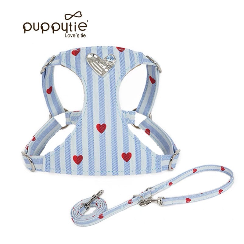 子犬のかわいい子犬のハーネス＆リーシュセット - 安全リフレクターを備えた小さな犬用の通気性ベストスタイルのウォーキングギア