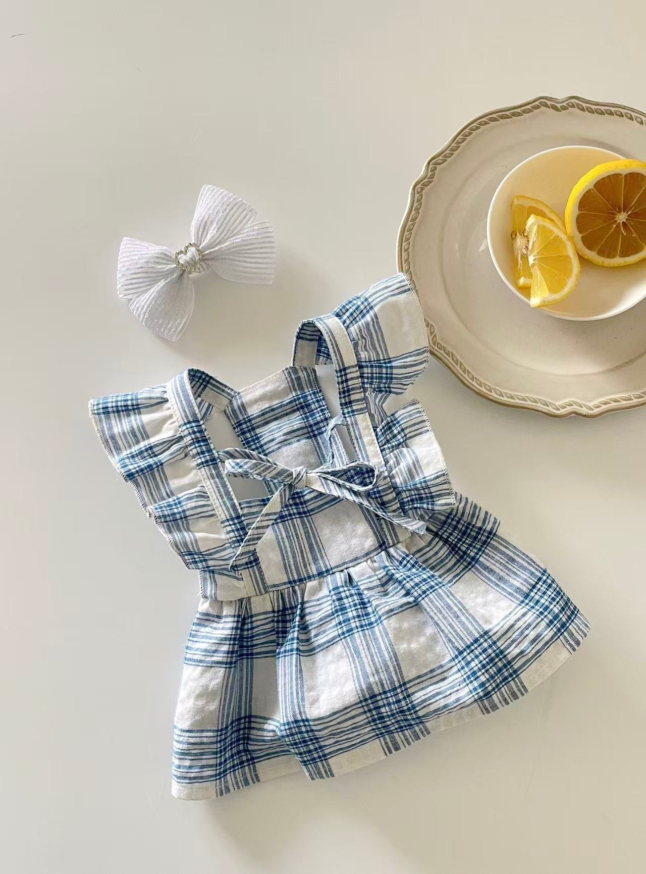 Autumn Bless ヴィンテージチェックフリルワンピース（リボンヘアクリップ付き） | Vintage Check Ribbon Frill Dress with Hair Clip