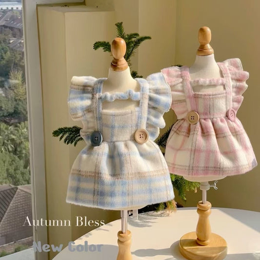 Autumn Bless ウールブレンドの格子縞のドレスとフラッタースリーブ付き