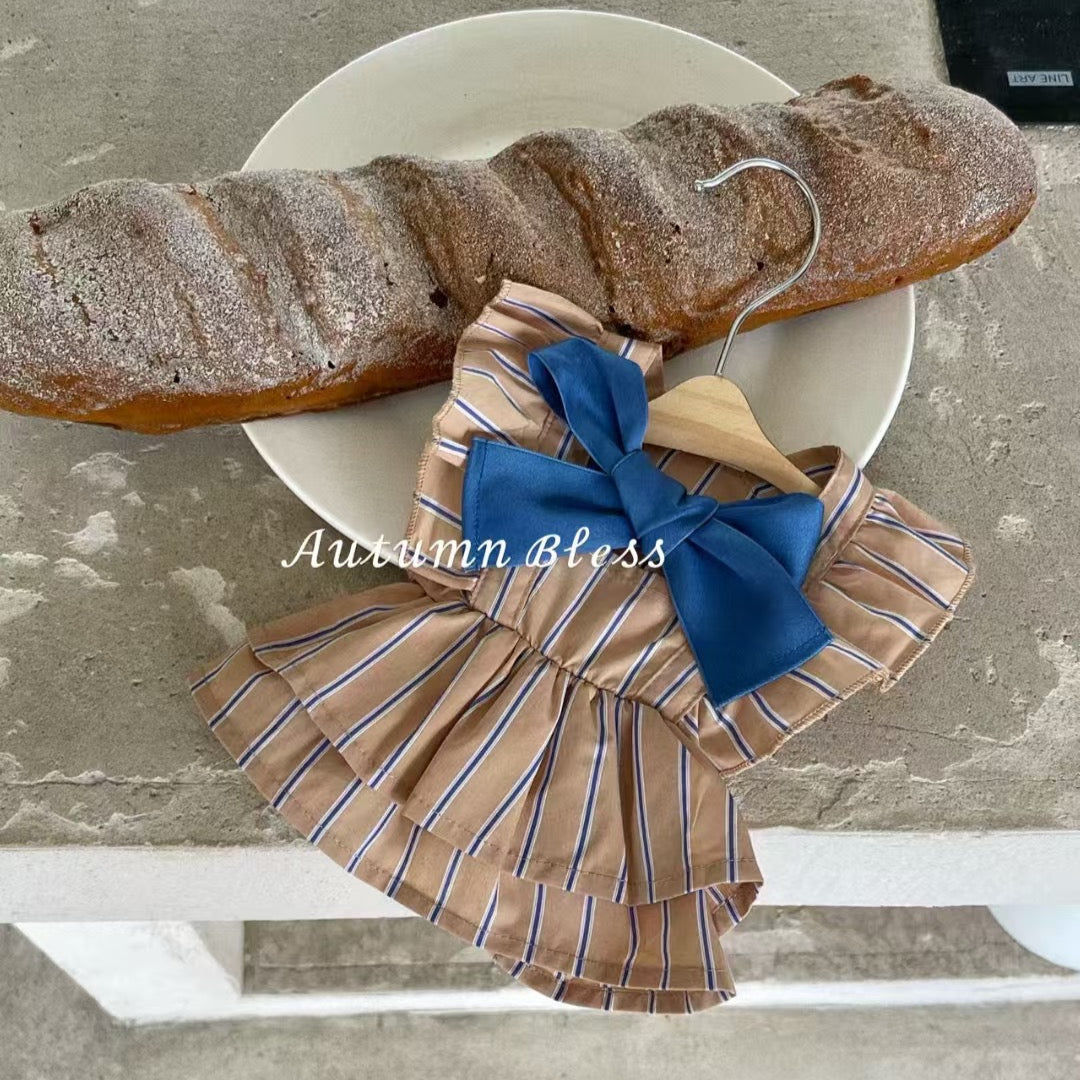 Autumn Bless ストライプリボンドレス（単品・ヘアアクセセット）| Striped Ribbon Dress (Single or with Hair Clip Set)