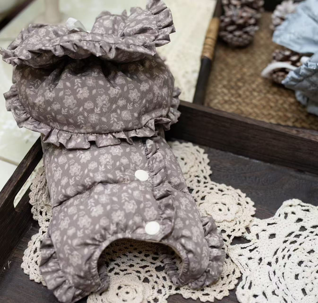 TaniWina Floral Frill Hanging-Leg Down Jumpsuit with 3-Way Neck Warmer – Girls Edition