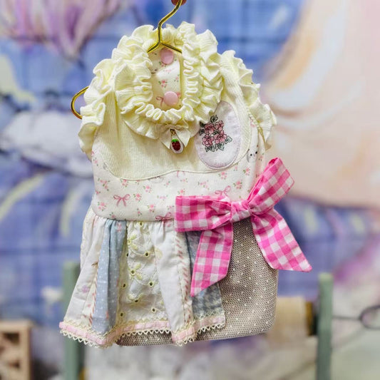 Elsamilu Patchwork Kitty Garden Dress-Pink