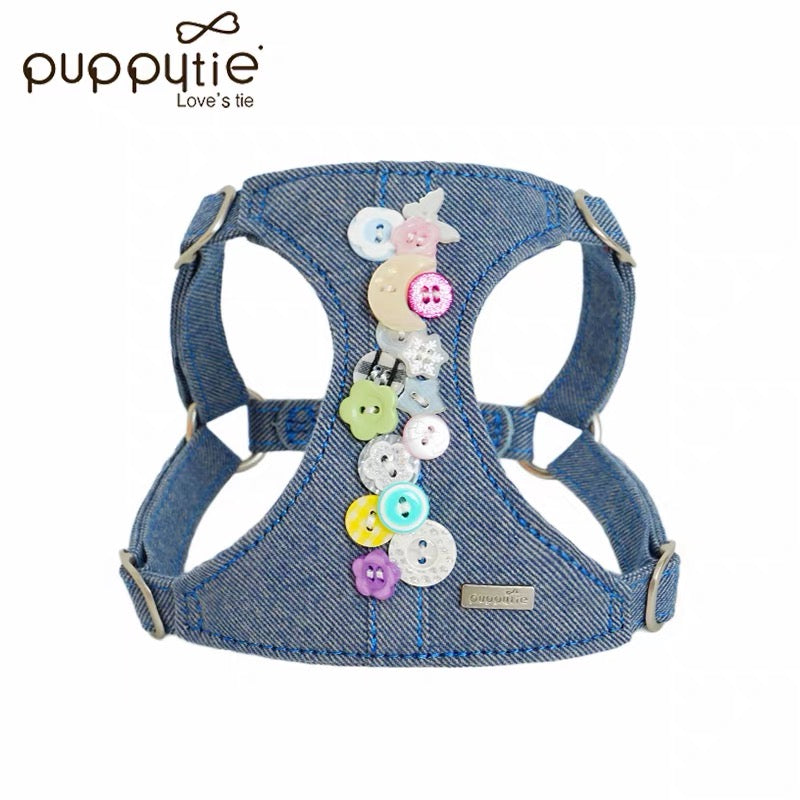 Puppytie Denim Candy Button No Pull Dog & Cat Harness – Adjustable Vest Harness for Small Pets