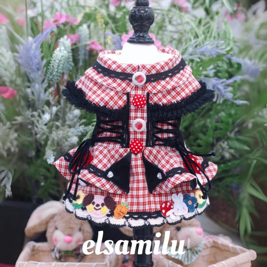 Elsamilu Fairy Tale Check Plaid Coat Dress Red color| メルヘンチェック柄コートワンピース