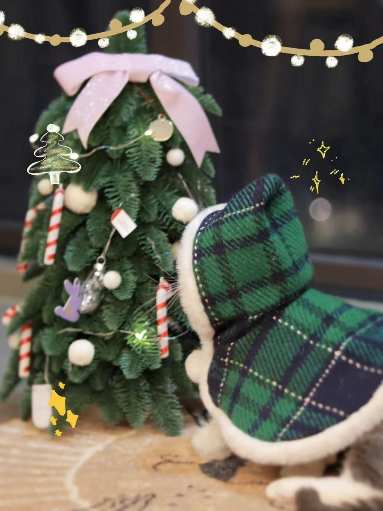 Autumn Bless メリーチェック柄リバーシブルペットマント | Merry Tartan Reversible Pet Cloak