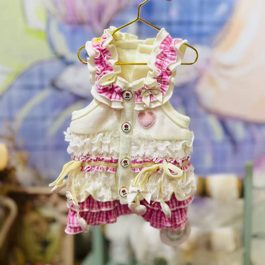 Elsamilu White & Pink Ruffle Dress with Heart & Bows