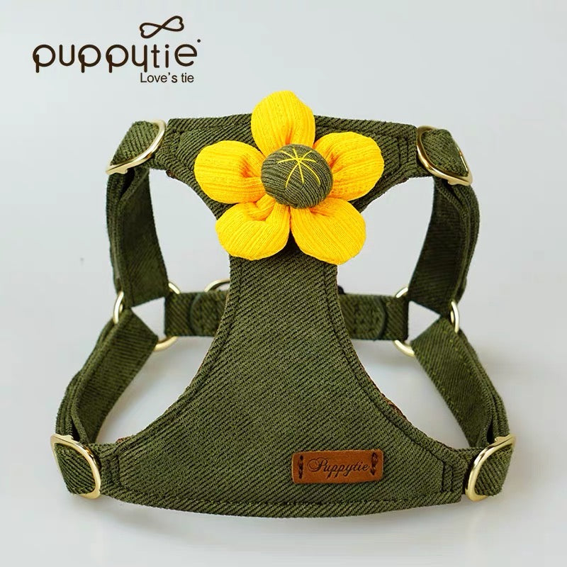 Puppytieフラワーペットハーネス＆リードセット – 引っ張り防止・調節可能、小型犬＆猫用| Flower Pet Harness & Leash Set – No-Pull, Adjustable for Small Dogs & Cats