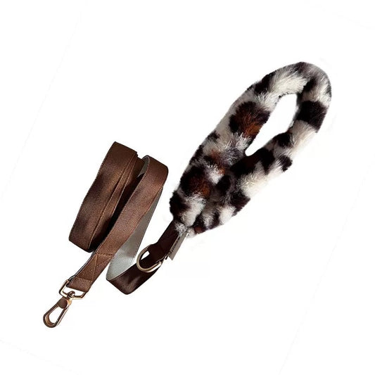 Autumn Bless Leopard Print Plush Handle Leash