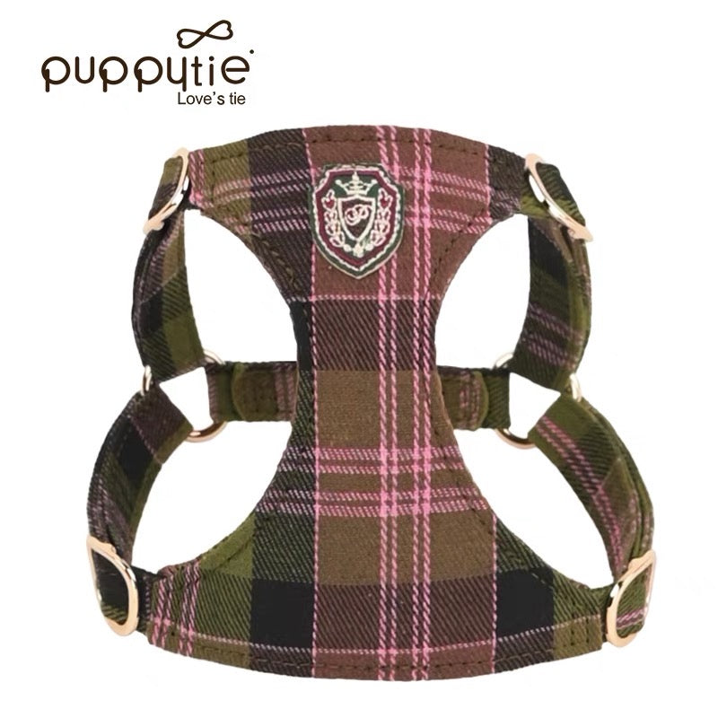 Puppytie チェック柄ドッグハーネス（小型犬＆猫用）– 引っ張り防止ペットベスト（エルゴノミックフィット）|Plaid Dog Harness for Small Dogs & Cats – No-Pull Pet Vest with Ergonomic Fit