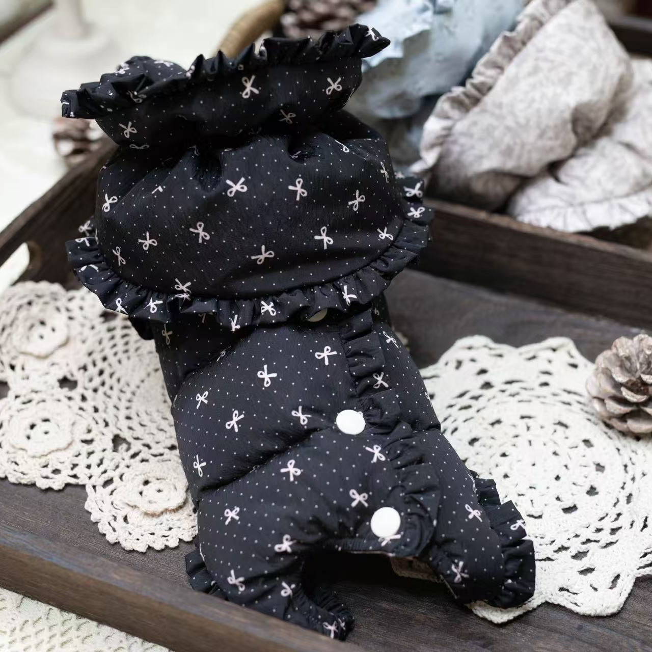 TaniWina Floral Frill Hanging-Leg Down Jumpsuit with 3-Way Neck Warmer – Girls Edition