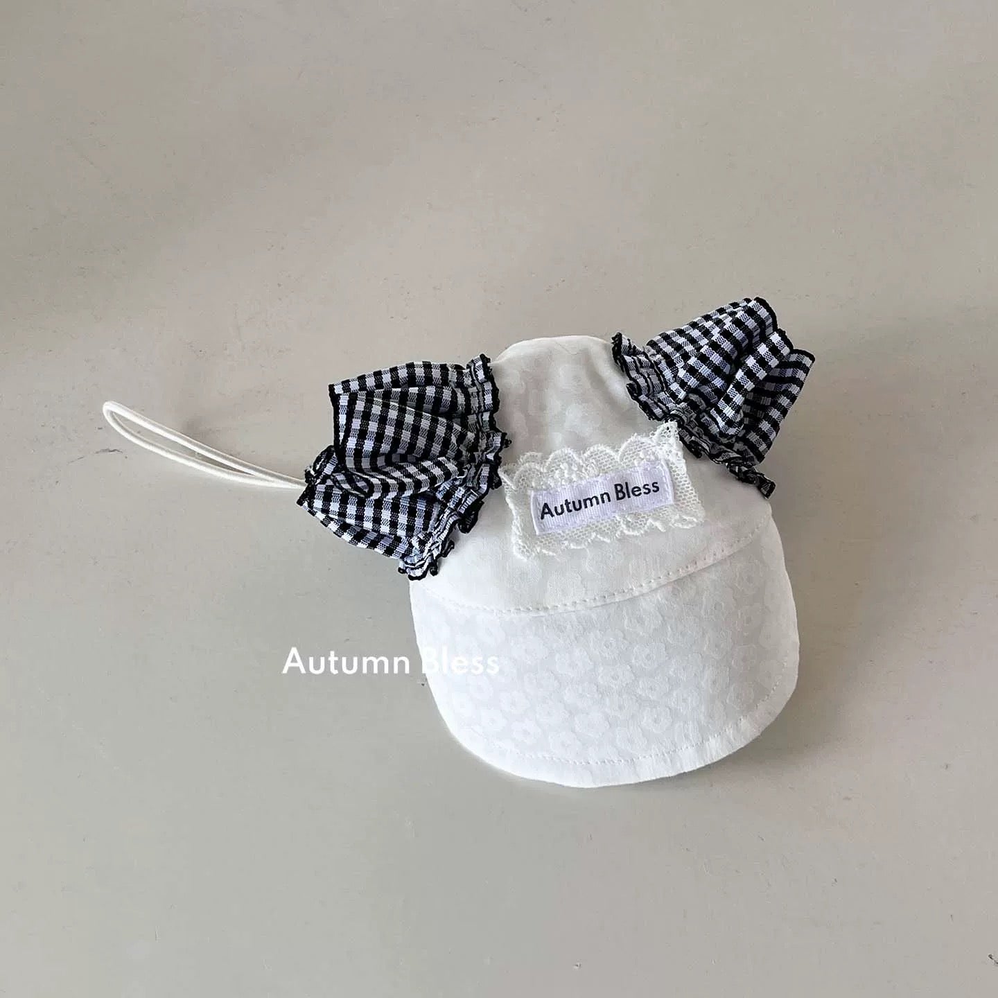Autumn Bless チェックリボンキャップ＆レースリード | Checkered Ribbon Cap & Lace Leash