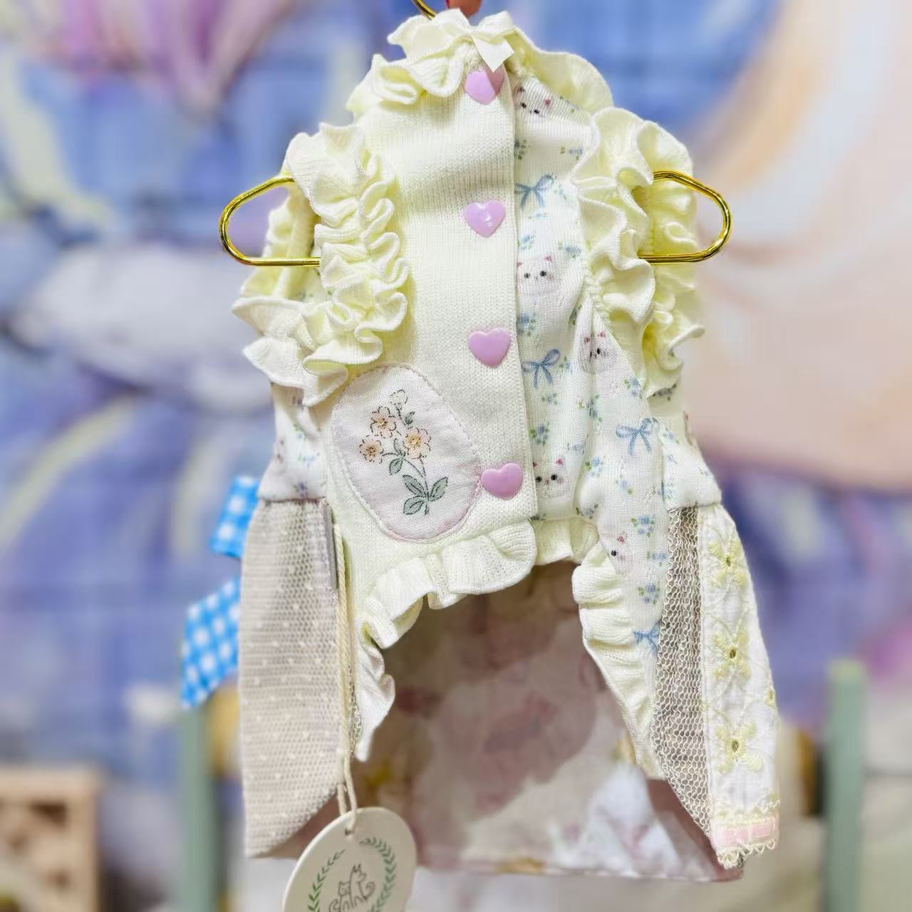 Elsamilu Patchwork Kitty Garden Dress-Blue