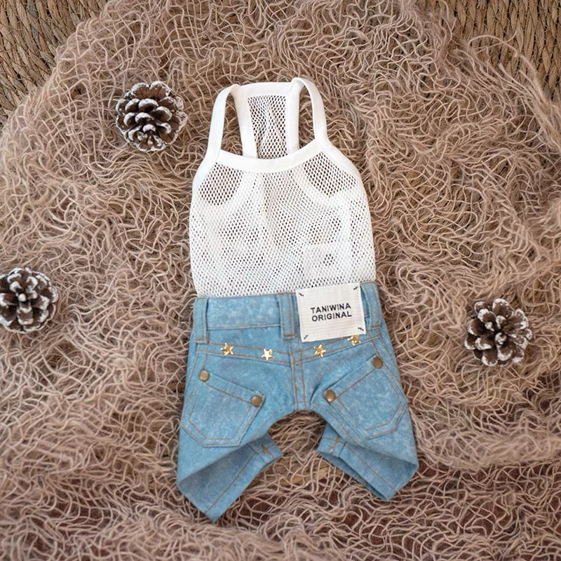 작은 개를위한 Taniwina Pet Denim 전체 점프 수트