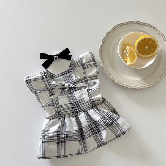 Autumn Bless ヴィンテージチェックフリルワンピース（リボンヘアクリップ付き） | Vintage Check Ribbon Frill Dress with Hair Clip