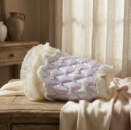Elsamilu Pearl Bow Quilted Winter Down Dress – Lavender