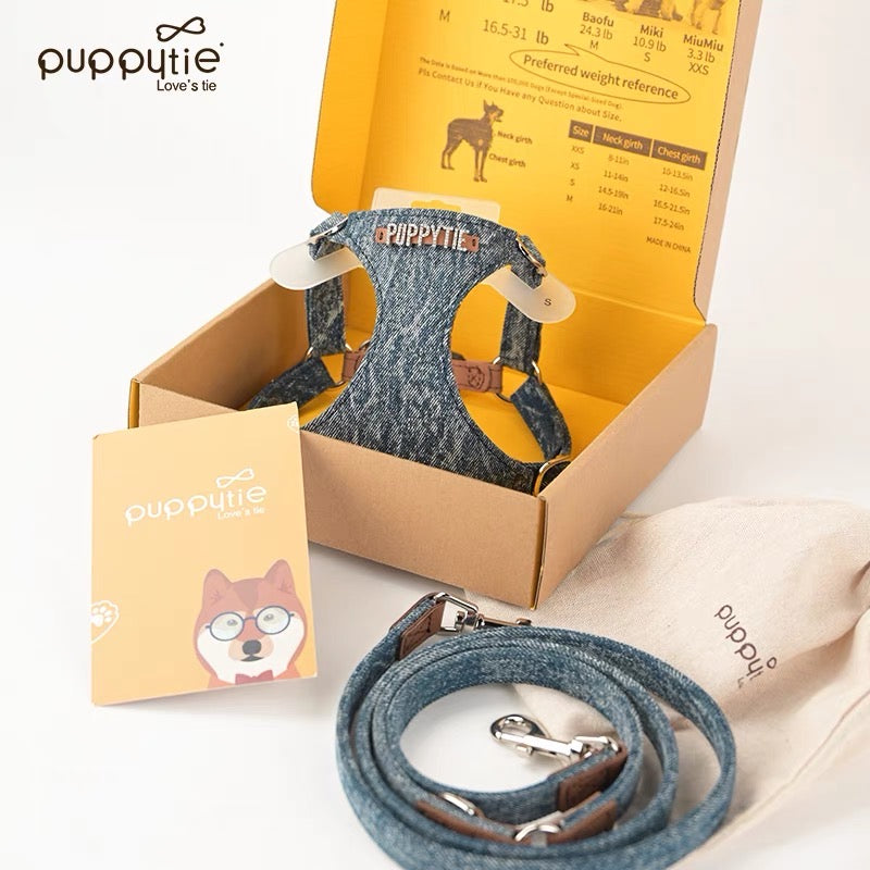 Puppytie Dog Harness Leash 세트-Teddy 및 Corgi와 같은 작은 개를위한 조끼 스타일 조절 가능한 가죽