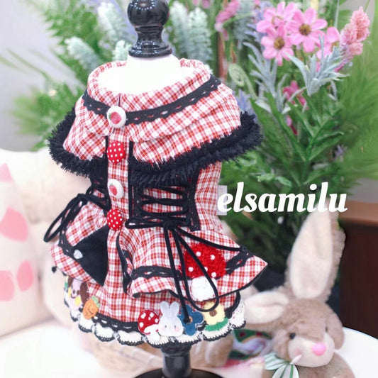 Elsamilu Fairy Tale Check Plaid Coat Dress Red color| メルヘンチェック柄コートワンピース