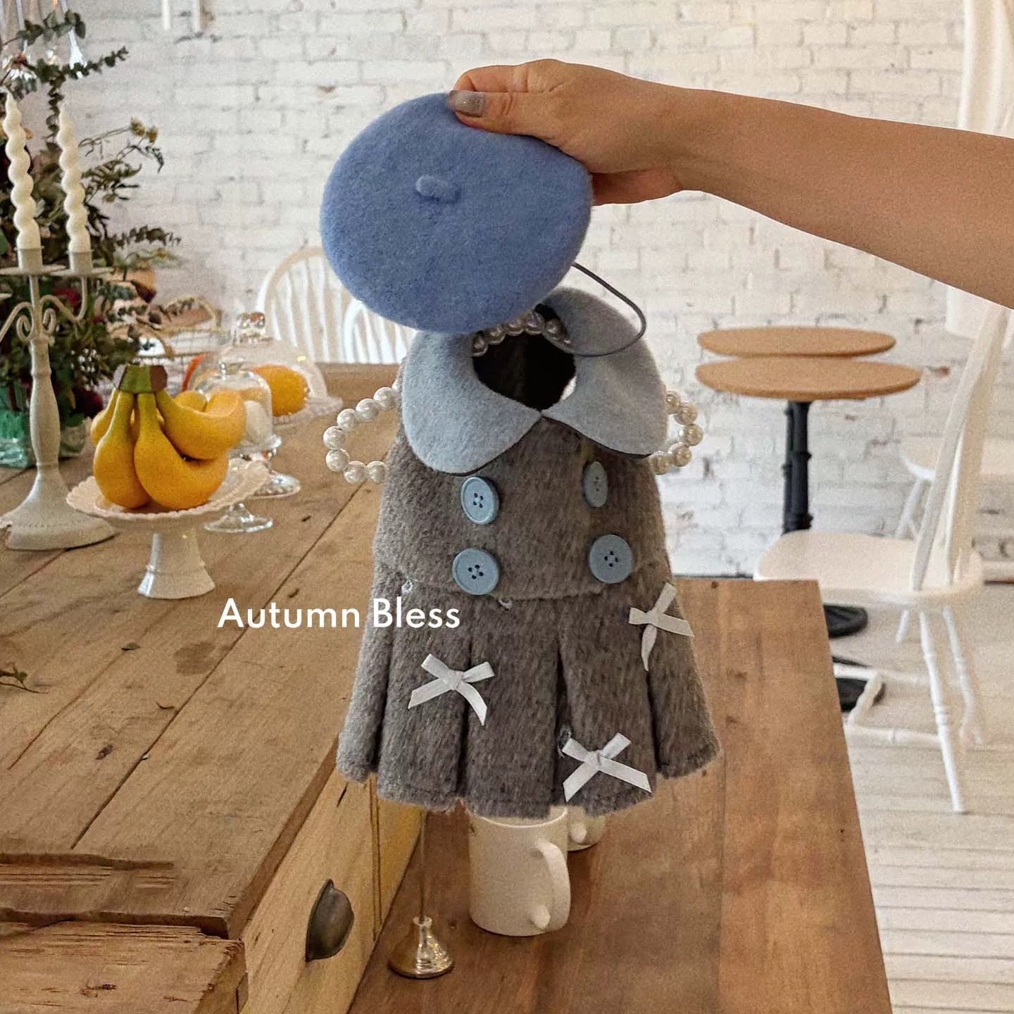 Autumn Bless フレンチウールチェックワンピース＆ベレー帽セット | French Wool Plaid Dress & Beret Set