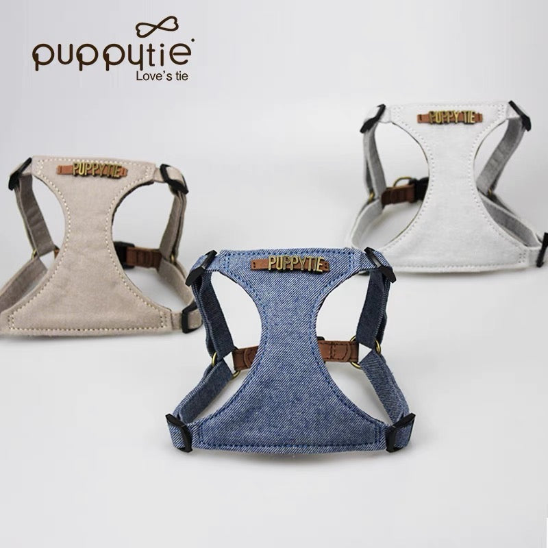Puppytie 사용자 정의 가능한 개 하네스 가죽 끈 세트-테디와 같은 작은 개를위한 조끼 스타일의 가슴 하네스, 산책 및 일일 사용에 이상적입니다.