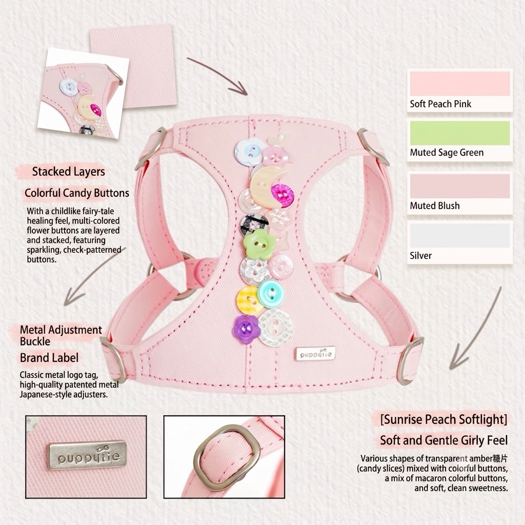 Puppytie Sweet Candy Button No Pull Dog & Cat Harness – Adjustable Vest Harness for Small Pets