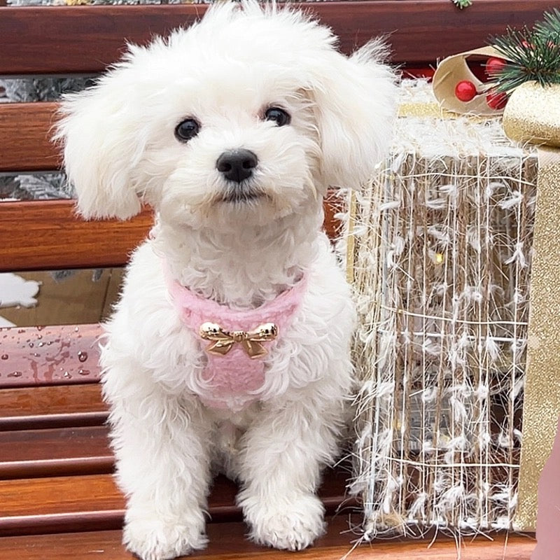 Puppytie 犬用ペットハーネス 冬用裏起毛ベスト型ハーネスリード|Winter Fleece Dog & Cat Harness with Leash – Soft Plush Vest-Style No-Pull Harness for Small Pets