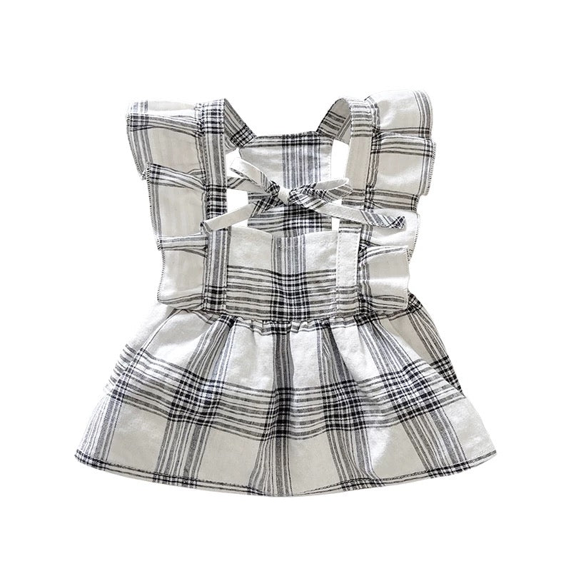 Autumn Bless ヴィンテージチェックフリルワンピース（リボンヘアクリップ付き） | Vintage Check Ribbon Frill Dress with Hair Clip