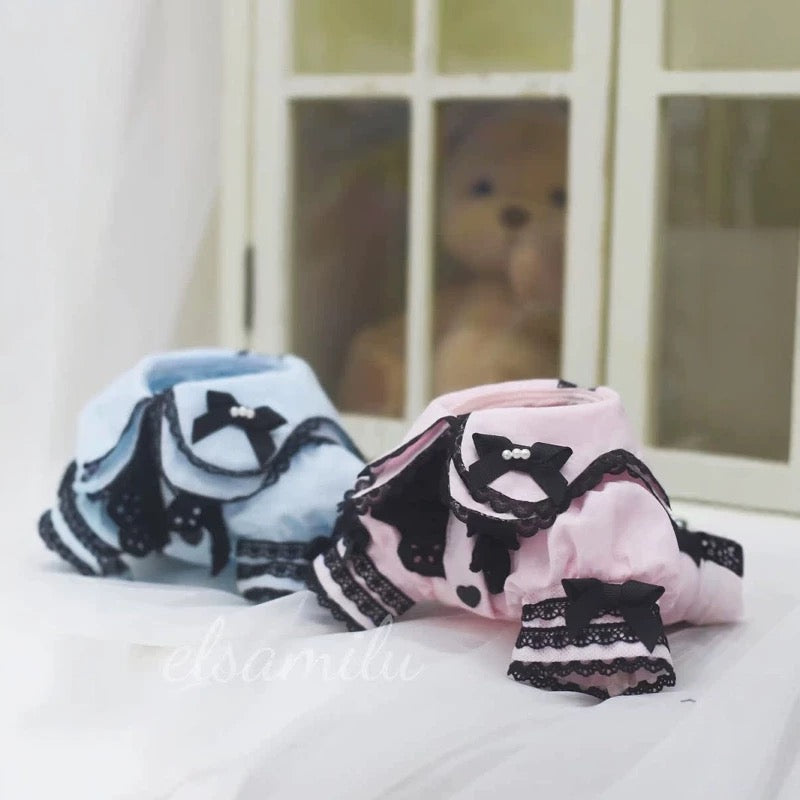 Elsamilu Gothic Romance Long Sleeve Pet Dress – Pink & Blue Lace Outfit for Small Dogs & Cats