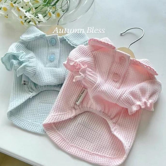 Autumn Bless ワッフルニットドッグシャツと襟付き - ソフト＆軽量のペットトップ