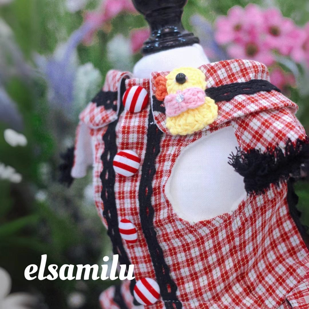 Elsamilu Fairy Tale Check Plaid Coat Dress Red color| メルヘンチェック柄コートワンピース