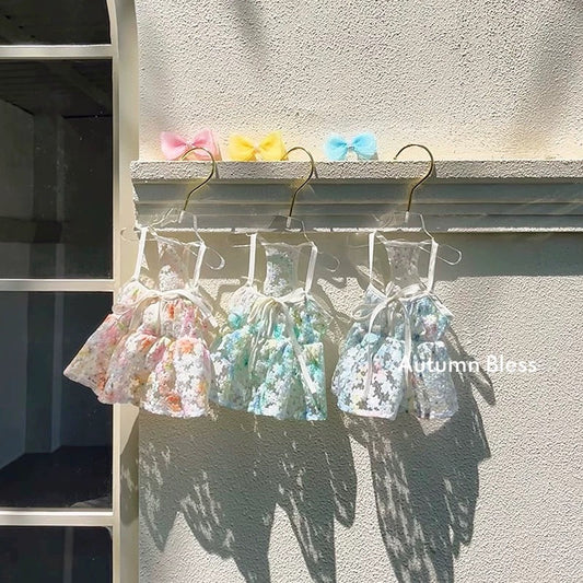 Autumn Bless フローラルレースキャミワンピース（リボン付き） | Floral Lace Picnic Camisole Dress with Ribbon