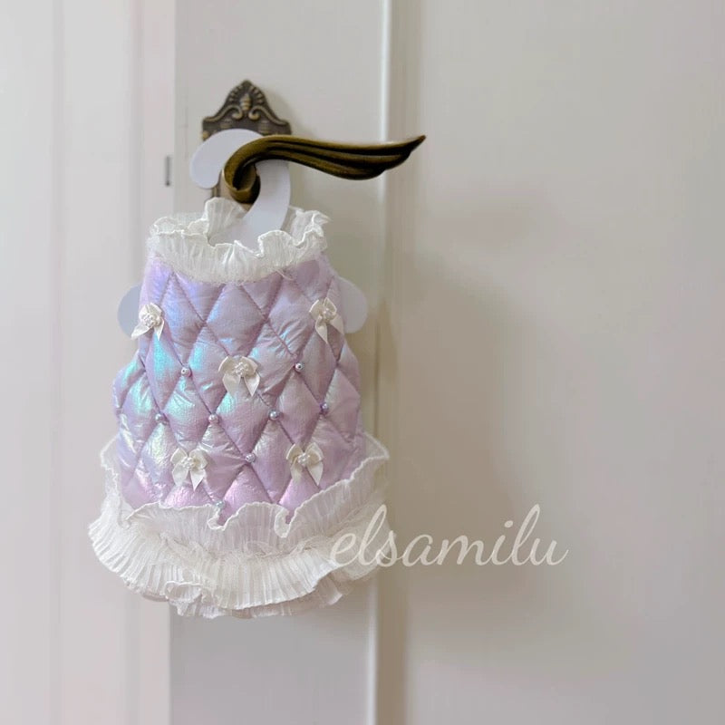 Elsamilu Pearl Bow Quilted Winter Dress – 4 Colors