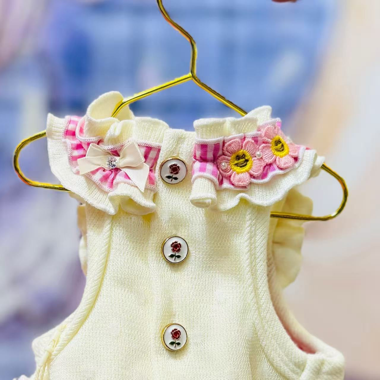 Elsamilu White & Pink Ruffle Dress with Heart & Bows