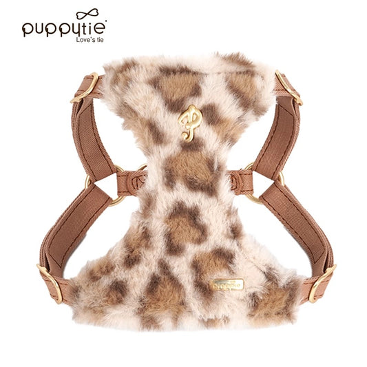 Puppytie 秋冬向け高級フリース素材 ペット用犬の散歩リード|Leopard Print Fleece Dog & Cat Harness – Adjustable No-Pull Winter Vest for Small Pets