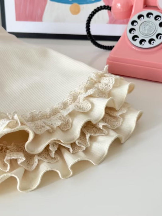 Autumn Bless Ivory Lace Ruffle Knit Dress