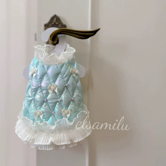 Elsamilu Pearl Bow Quilted Winter Dress – 4 Colors