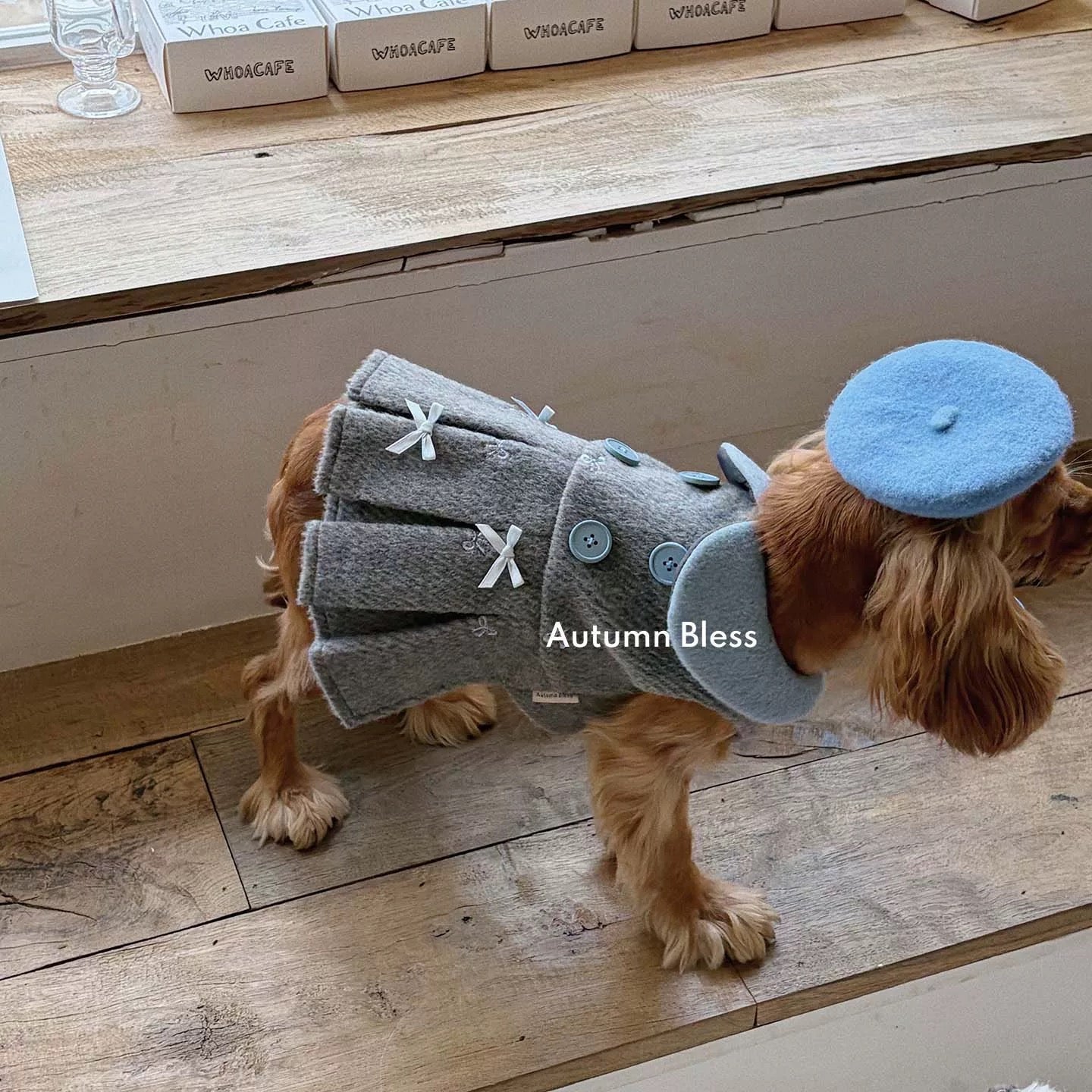 Autumn Bless フレンチウールチェックワンピース＆ベレー帽セット | French Wool Plaid Dress & Beret Set