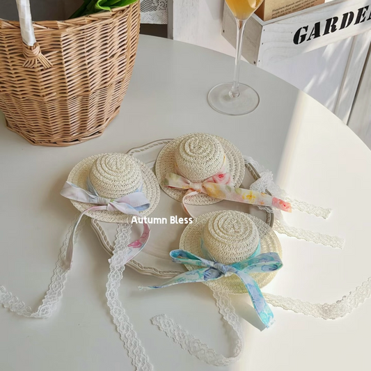 Autumn Bless Lace Ribbon Straw Hat - Spring Floral Edition | Lace Ribbon Straw Hat