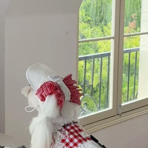 Autumn Bless チェックリボンキャップ＆レースリード | Checkered Ribbon Cap & Lace Leash