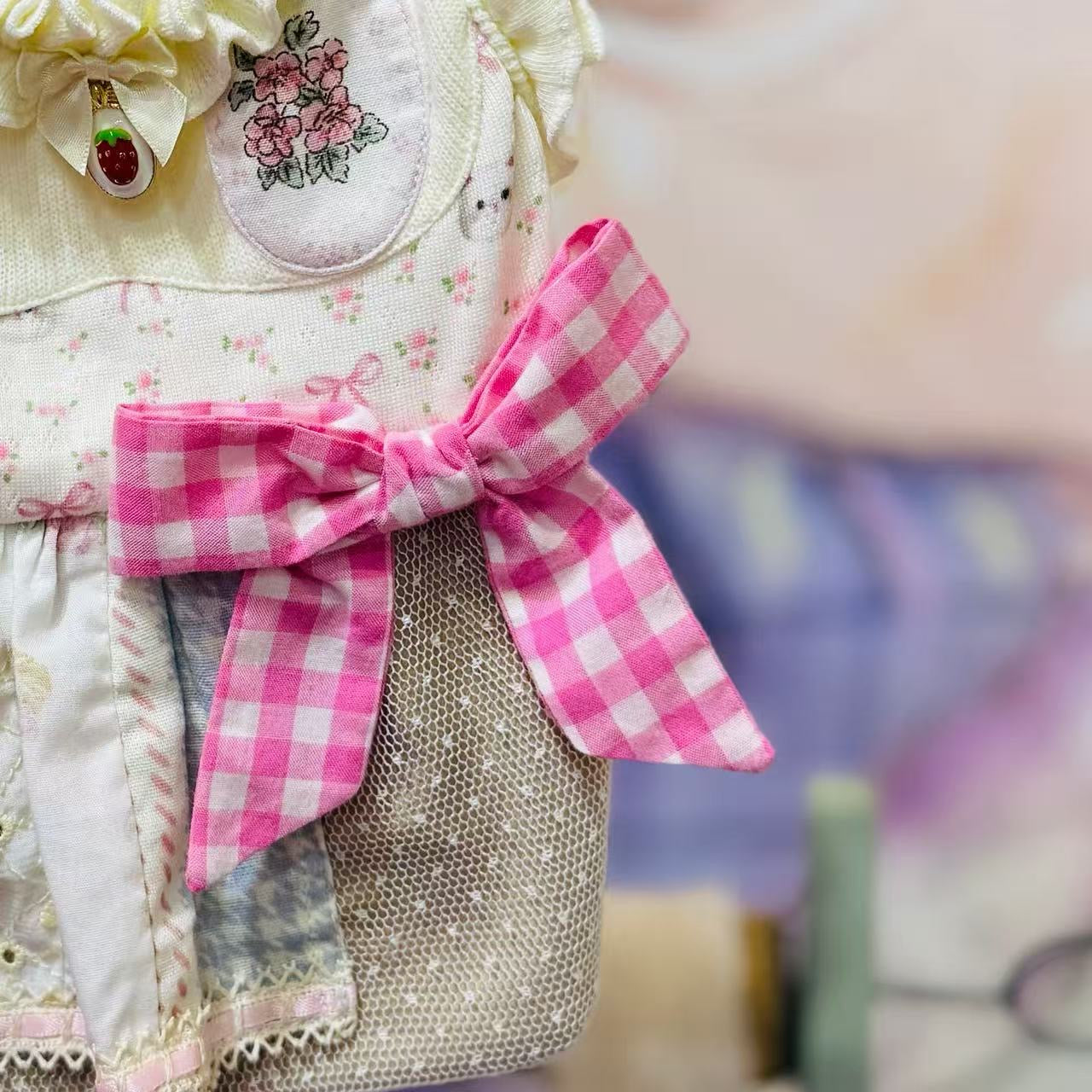 Elsamilu Patchwork Kitty Garden Dress-Pink