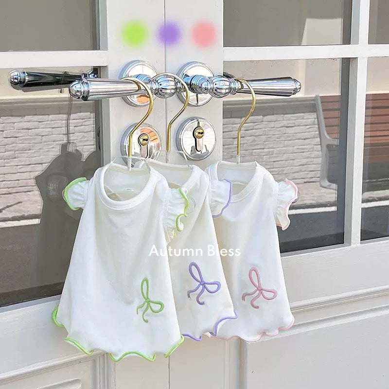 Autumn Bless 天絲リボン刺繍フリルTシャツ（リボン付き）| Tencel Ribbon Embroidered Frill T-shirt with Ribbon